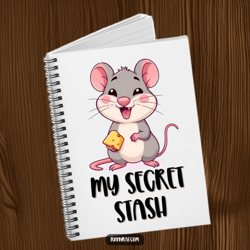 A notebook cover featuring a mischievous rat character winking and offering a tiny piece of cheese.